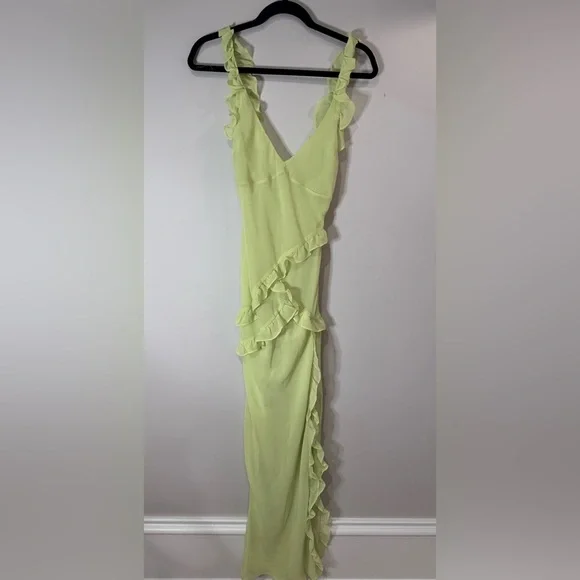 House of CB NWOT Pixie' lime ruffle georgette maxi dress, small